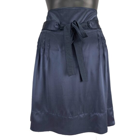 SANDRO Silk Navy Blue Sailor Chic Mini Knee-Lenght Luxury Skirt sz 2 / M - Picture 1 of 8